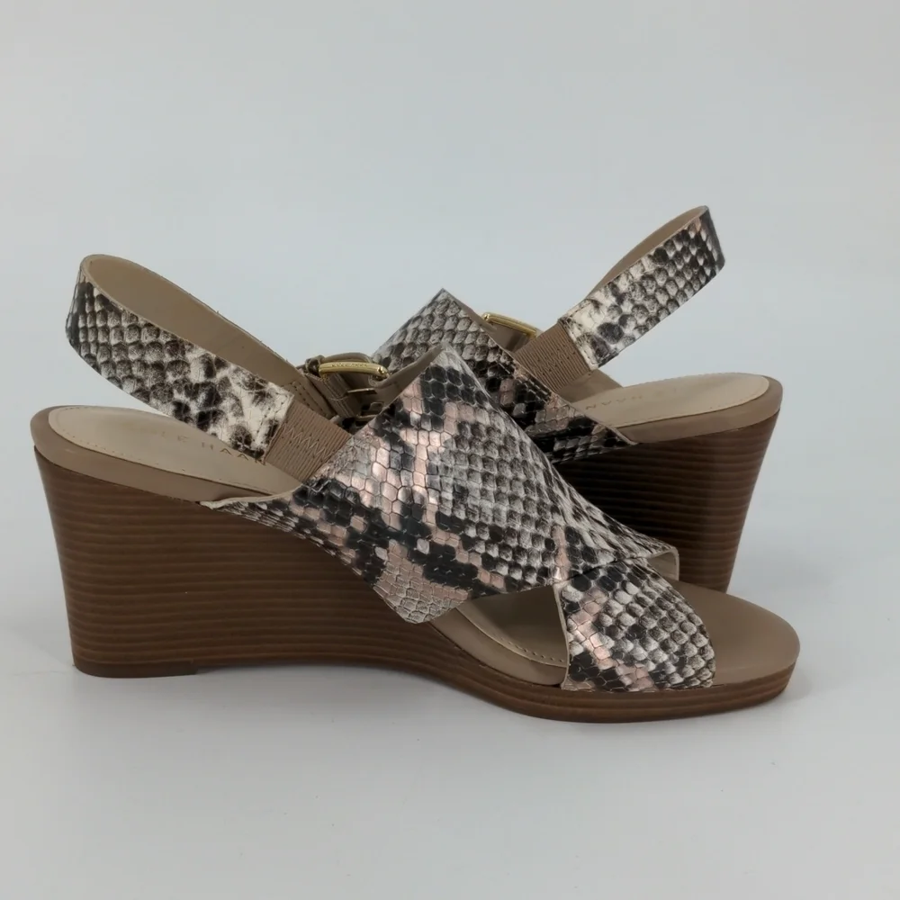 NWT COLE HAAN Snakeskin Leather Wedge Sandals